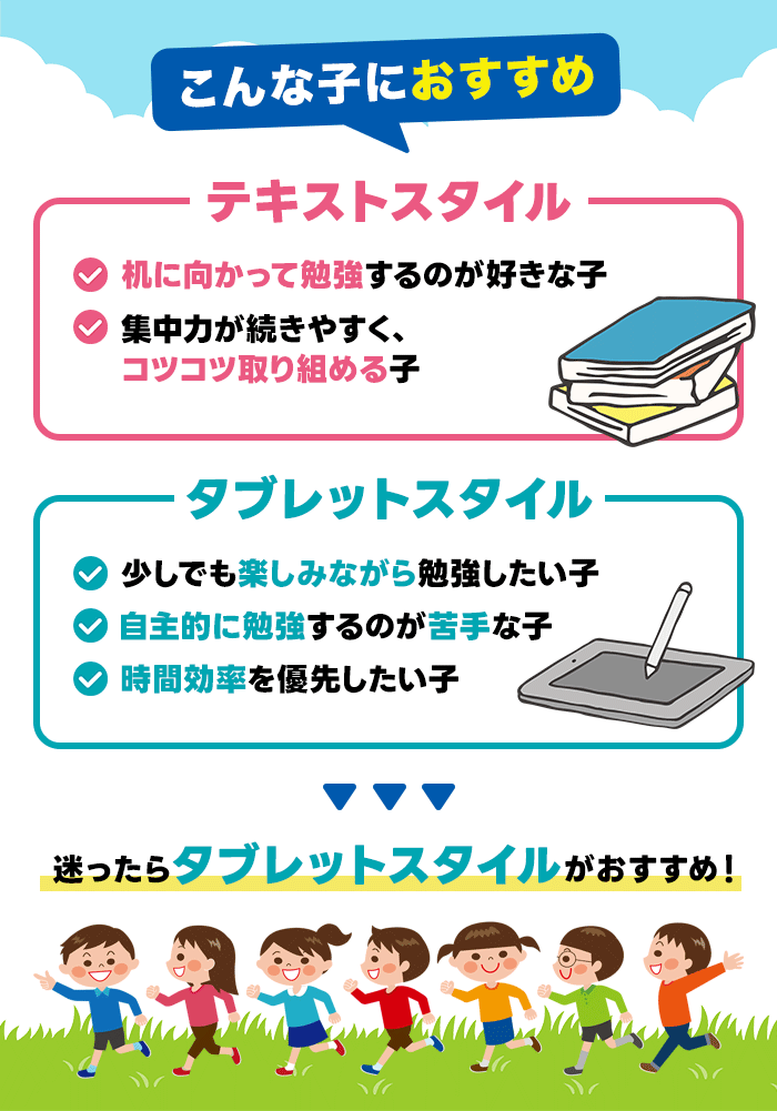 進研ゼミ小学講座はテキストスタイルとタブレットスタイルの2種類